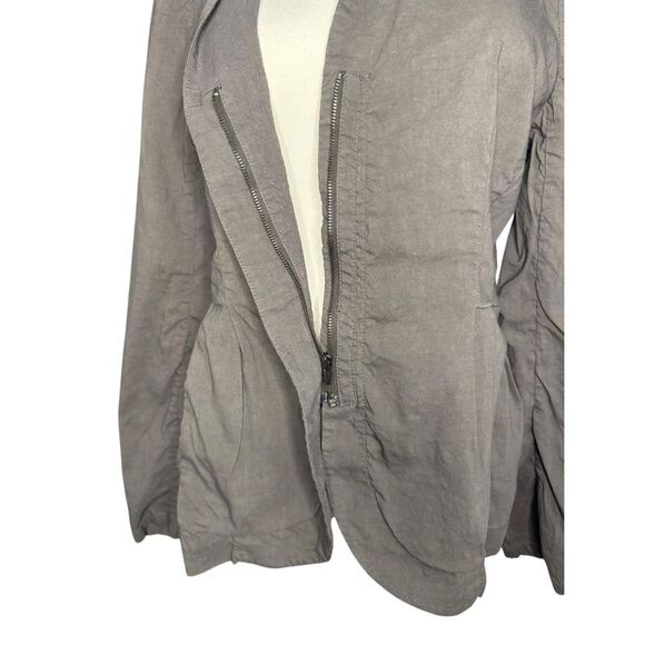 Eileen Fisher Women’s Small High Collar Peplum Jacket Gray Linen Blend Pockets - Picture 3 of 8
